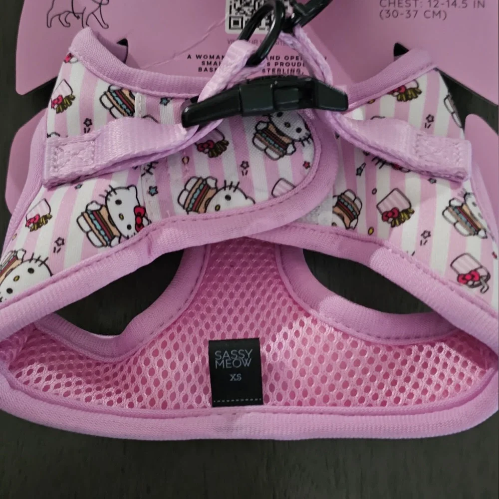 Sassy Meow Hello Kitty Pink Stripe Step-in Harness and Matching Leash (XS)